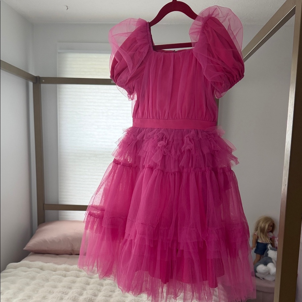 Ivy city Hot Pink Puff Sleeve Tulle Party Dress size 6-7T